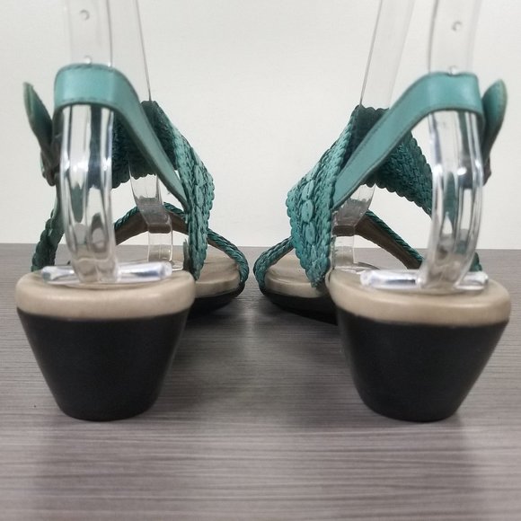 Munro Murocco Ankle Strap Sandal, Turquoise Blue Woven Leather, Womens Size 8 M - Picture 5 of 14